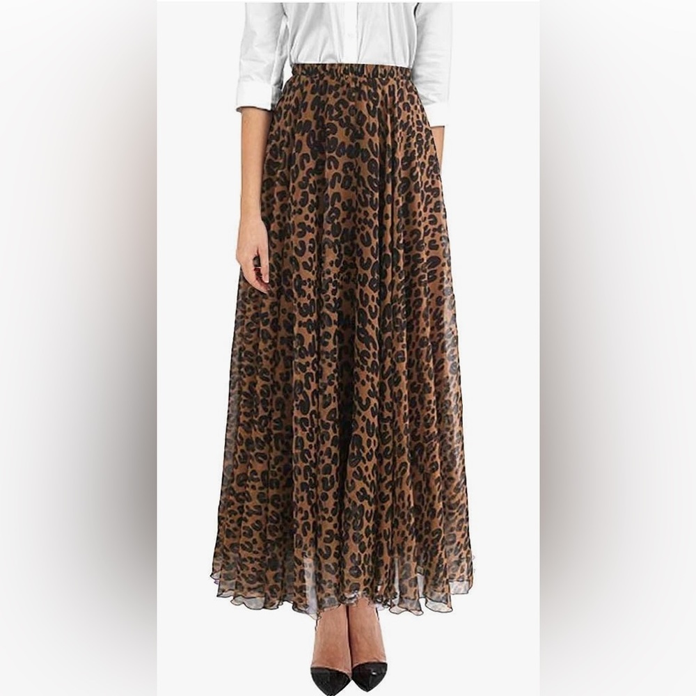 ZAKIA Women's Elastic Leopard Snake Print Maxi Long Skirt High Waisted Casual